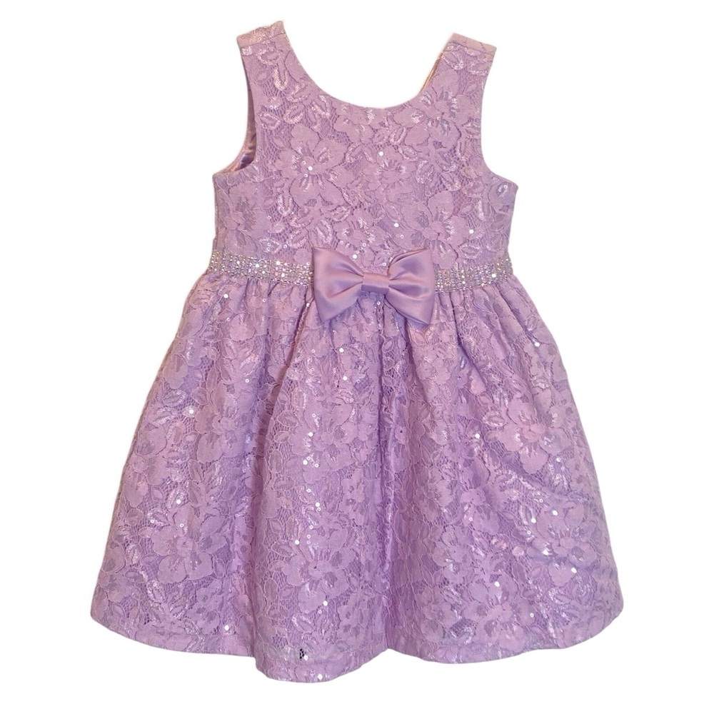 Bonnie Jean Lavender Sparkle Lace Knee Length Dress NWT Easter Holiday Party